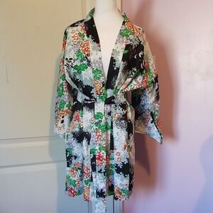 Vintage Elegant Silky Kimono Robe Old Hollywood Glam Satin Lingerie Black OS